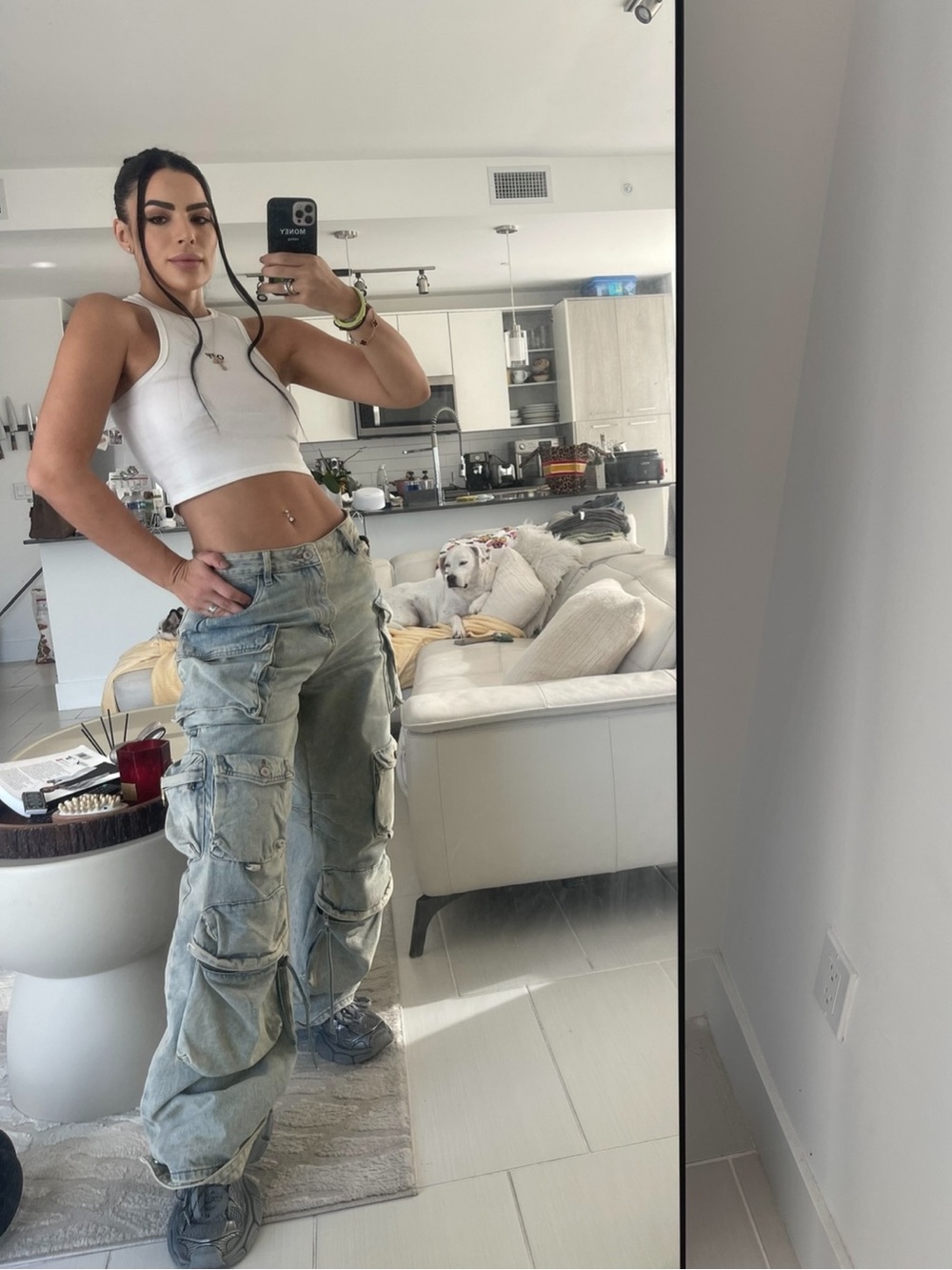 Women's Light Blue Boyfriend Cargo Jeans - Relaxed Utility Fit